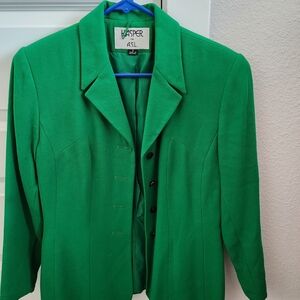 Crisp vintage Kasper for A.S.L. emerald green wool-blend blazer (